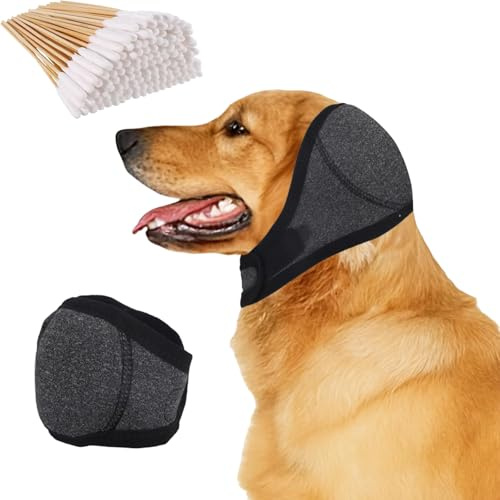 GWAWG Copriorecchie per cani con 50 pezzi per la pulizia delle orecchie degli animali domestici, in cotone, comodi paraorecchie per cani, protezione dal rumore, regolabili, silenziosi (L)