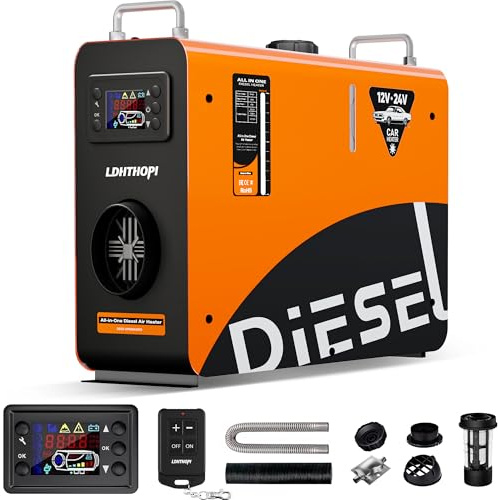 LDHTHOPI Dieselheizung 8 kW,12V/24V Standheizung Diesel mit Timer,LCD-Display&Fernbedienung,Schnelles Aufheizen 4.5L Luft Dieselheizung Energieeinsparung für Garage,Camping,Wohnmobil Orange