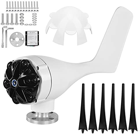 QWUUYEC Aerogenerador Eólico 200W Turbina de 6 Aspas, Generador Trifásico 12V Azul - Alta Eficiencia, Funcionamiento Silencioso, Ideal para Energía Renovable y Modelismo (12V)