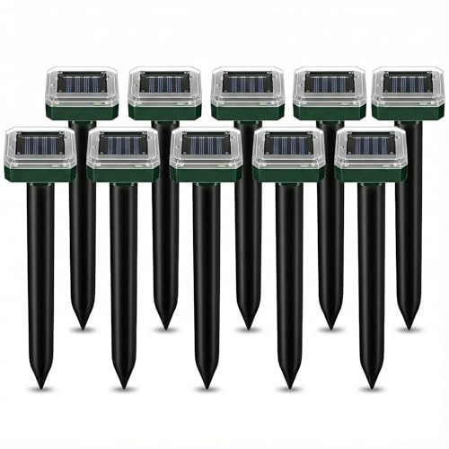 Solar Powered Mole Repellent, Ultrasonic Outdoor Pest Repellent Stakes - Repels Voles, Groundhogs, Snakes & Rodents - Garden Pest Control Device, Safe for Pets – 10 Pack