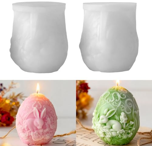 Silikonformen Gießformen Osterdeko, 2 Stück Silikonform Ostern Hase, Kerzenform Silikon Ostereiern, Osterdekoration Silikon Formen für Handgefertigte Kerzen mit Relief-Design (A+B)