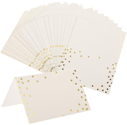 QUMIIRITY Segnaposto da Tavolo Matrimonio 50 Pezzi Carta Vuota Dettagli Oro e Argento, Cartellini per Disposizione Posti per Feste, Banchetti, Anniversari e Cerimonie