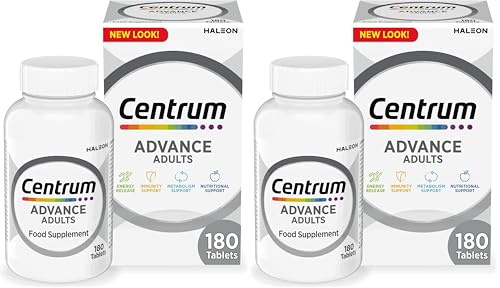Centrum Advance Multivitamin & Mineral Supplements, 24 Essential nutrients Including Vitamin D, C, Calcium, Daily Multivitamin Tablets, 180ct (Pack of 2)