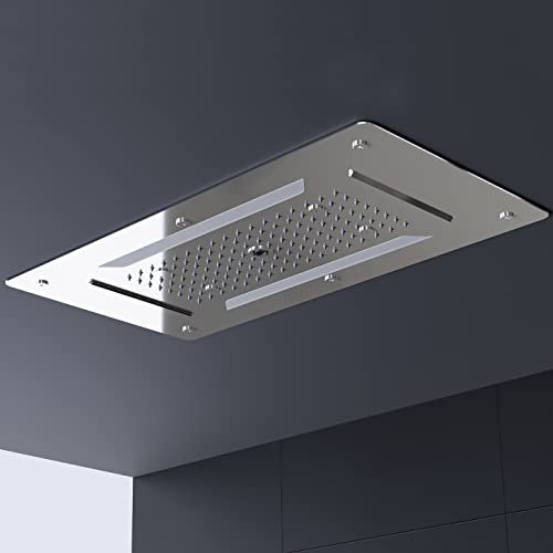 BERNSTEIN - Tête de Douche Encastrée LED Pommeau Plafond XXL 70x38cm Ultra Plat Acier Inoxydable Gris, Buses Anti-Calcaire, Effet Pluie/Cascade + Télécommande - DPG5030