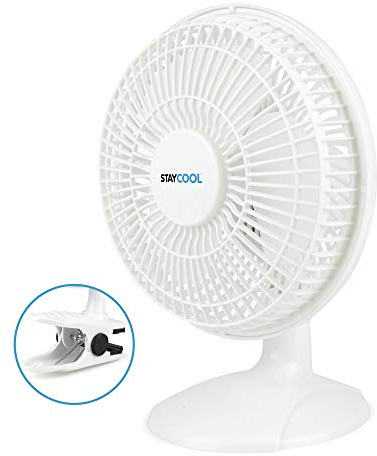 STAYCOOL 6 inch / 15cm 2-in-1 Small Desk/Clip On Cooling Fan - 2 Speed Settings - Adjustable Vertical Tilt - 16W Quiet Electric Motor - F1005WH - White