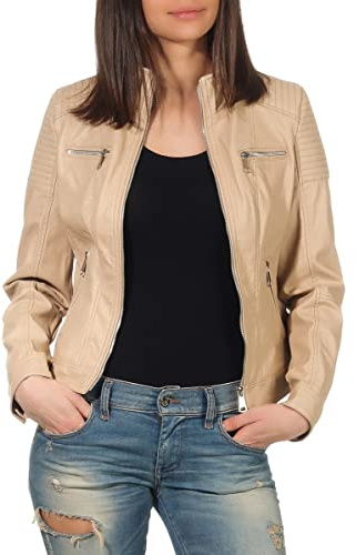 Malito Donna Giacca Biker Similpelle Giacca Sakko Blazer 5179 (Beige, S)