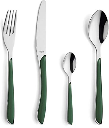 Kuppels Prisma Besteck Set für 6 Personen aus Edelstahl poliert | Besteckset 24-teilig | Hochwertige Kunststoff-Griffschalen in Tannengrün | Rostfrei | Essbesteck für 6 Personen | Spülmaschinenfest…