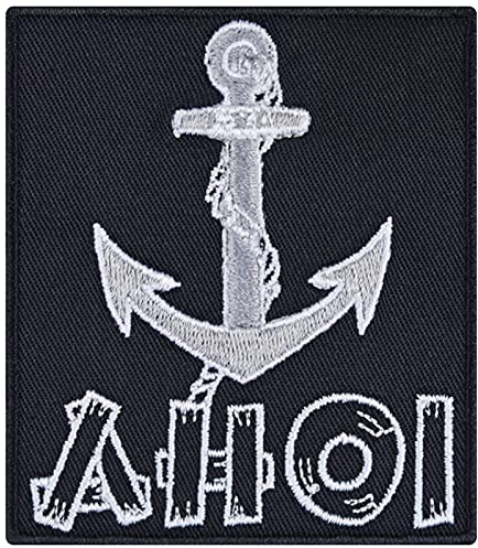 Toppa ricamata da applicare con ferro o cucire: AHOI Ancora Vela | Patch marinaio | Applicazione per polo/vela | Regalo capitano | 70x80mm