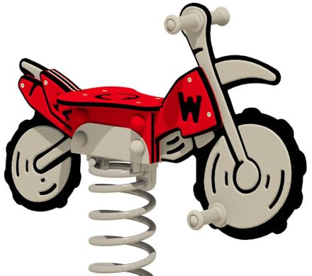 WICKEY PRO Federwippe Motorrad Crossey grau/rot - Federtier Spielplatzgerät - inklusive Bodenanker - Outdoor Spielplatz Wippe für Kinder - für öffentliche Spielplätze und Schulen