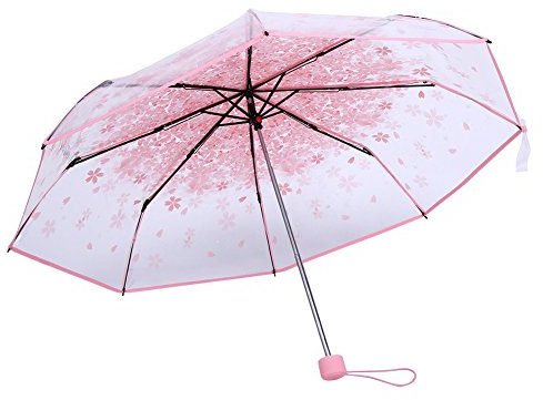 Transparenter Regenschirm£¬ 1PC Transparenter Faltschirm Modischer Prinzessin Regenschirm Kirschbl¨¹te Vier Farben(Blau)
