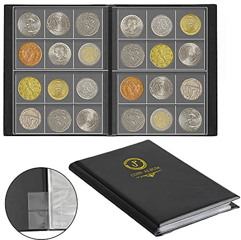Coin Collection Album 120 Pockets - 4.2x4.0cm/1.6x1.5 PVC&PET Coin Collection Storage Book with 10 Plug-in Pocket Sheets CS5012BK