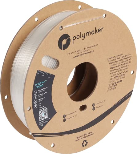 Polymaker TPU Filament 1.75 Clear, 750g Shore 90A Flexible Filament 1.75mm, Cardboard Spool - PolyFlex TPU90 3D TPU Filament 1.75mm Transparent TPU Soft Filament Flexible