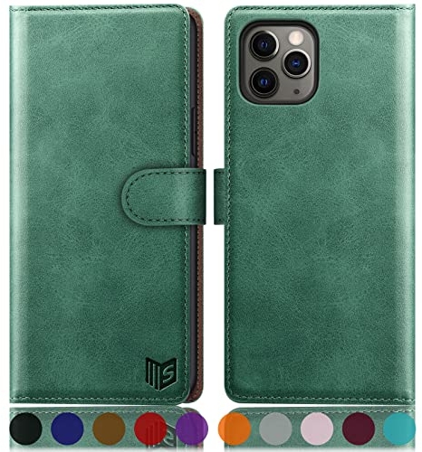 SUANPOT for iPhone 11 Pro Max 6.5 case with [Credit Card Holder][RFID Blocking],PU Leather Flip Book Protective Cover Women Men for apple 11 Pro Max Phone case Sea Green