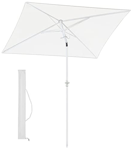 Sekey 180 × 125 cm Sonnenschirm mit Schutzhülle, Balkonschirm Gartenschirm Terrassenschirm, Sonnenschutz UPF50+, Kippbar, Höhenverstellbar, Rechteckig- Creme