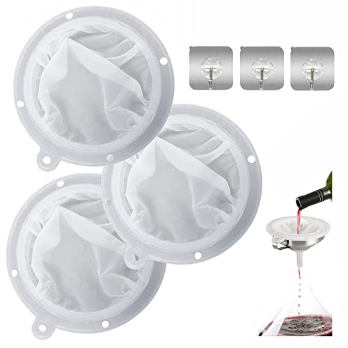 3 Stück Feines Sieb Filter, 200/300/400 Mesh Küchensieb, Likörfilter Nylon Sieb Fein, Weinfilter Feinmaschiger Filter Trichterfilter mit Haken, für die Filterung von Milch,Saft,Wein,Sojamilch