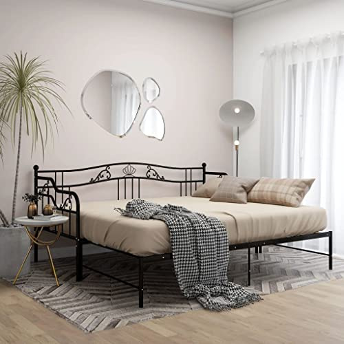 Hommdiy Ausziehsofa Bettgestell Ausziehbett Sofabett Tagesbett Schlafsofa Gästebett Bett Metallbett Bettsofa Sofa Couch (Schwarz)