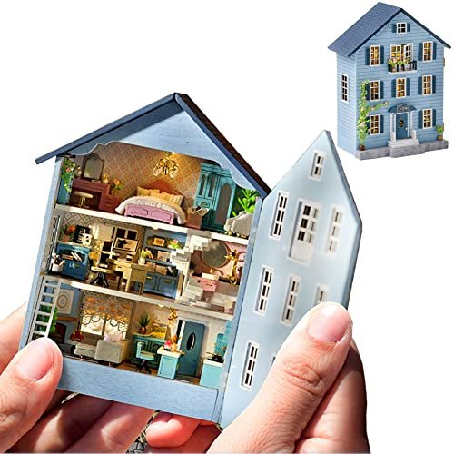 Dollhouse DIY Miniature Wooden Furniture Kit,Mini Handmade Doll House with LED,1:24 Scale Creative Woodcrafts Toys for Adult Friend Lover Birthday Gift (MoLan House)