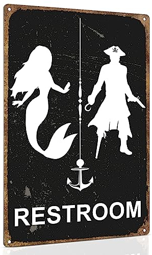 ALKB Vintage-Türschild mit maritimem Motiv, lustiges Meerjungfrauen- und Piratenschild, geeignet für Ozean, Strand, Schiff, Wanddekoration, 20,3 x 30,5 cm