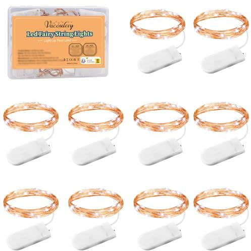 Vacoulery LED Lichterkette mit Batterie 1M 10 LED Lichterkette Batterie 10 Stück Mini Lichterkette mit Batterie Kupfer Lichterkette für Innen Außen Weihnachten Halloween(Kaltweiß)