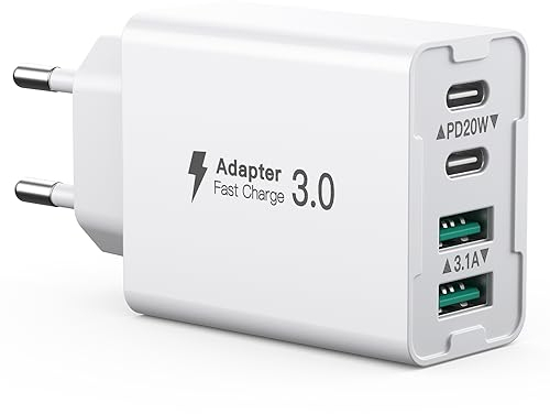 USB C Ladegerät 40W,4 Ports Mehrfach Ladegerät mit USB-C und USB-A,USBC Schnellladeblock Dual Port PD+QC Wandstecker Multiport Typ C Kompatibel mit iPhone 14/13/12/Pro Max/XS/XR/Samsung/Tablet