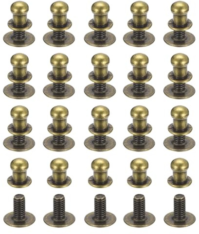 sourcing map 5mm Ball Head Stud Rivets Screw Back, 20Pack Round Head Button Nipple Rivet for DIY Leather Craft Handbag Belt, Bronze Tone