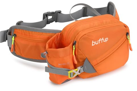 Buffup® Midjeväska med flaskhållare, höftväska sport för utomhus hundträning cykling vandring löpning, bältesväska kvinnor män stor (orange)