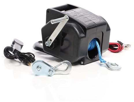 XPOtool Elektrische Seilwinde 12V 350W bis 1570kg, 1,8m/min, Motorwinde mit Seilzug, Elektroseilwinde mit Haken und Montageplatte