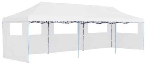 Home Outdoor Sonstiges Faltbares Pop-Up Partyzelt mit 5 Seitenwänden 3x9m Weiß