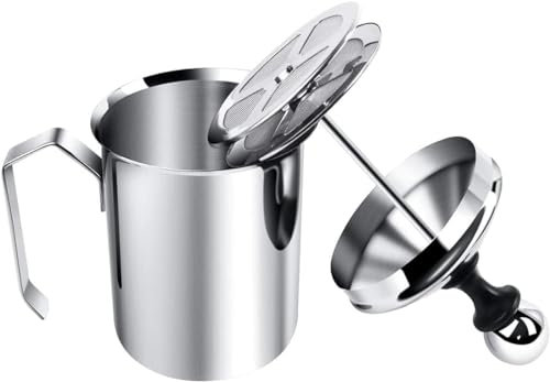 Schiumalatte manuale in acciaio inox con doppio schermo in schiuma, per cappuccino latte cioccolata calda (400ML)