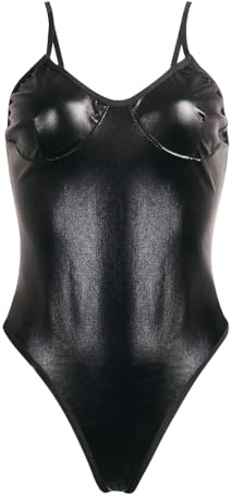 Satohom Intimo Donna Sexy Lingerie Pelle Verniciata Body Hot Spalline Regolabili con Schiena Scoperta Teddy Babydoll, Bodysuit Un Pezzo Scollo a V Intima Biancheria Aperto Taglia Unica