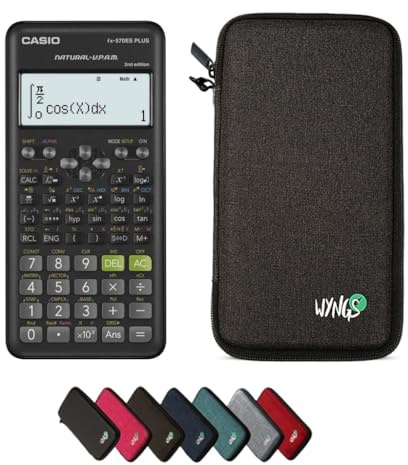 Casio fx-570ES Plus 2nd Edition inkl. WYNGS Schutztasche Dunkelgrau - Wissenschaftlicher Taschenrechner - Basic Set