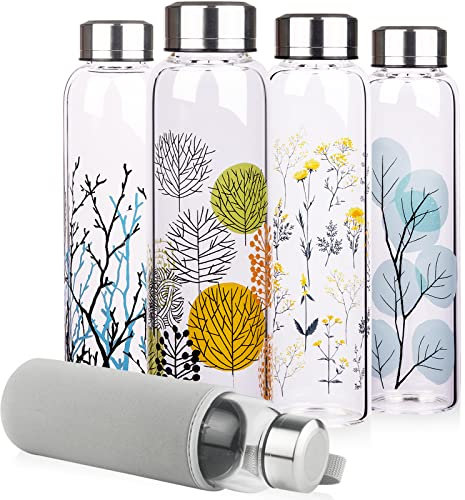 Reeho 500ml Trinkflasche Glas auslaufsicher Glasflasche Wasserflasche mit Neoprenhülle für Kinder, Schule