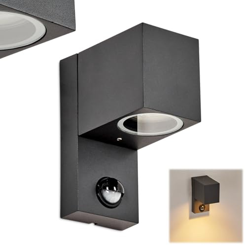 HOFSTEIN Außenwandleuchte Kingstown, Außenwandlampe mit Bewegungsmelder aus Metall/Glas in Anthrazit/Klar, Wandlampe mit Up&Down-Lichteffekt, 2 x GU10, IP44, Eingangsbereich, Haustüre, Terrasse, Hof