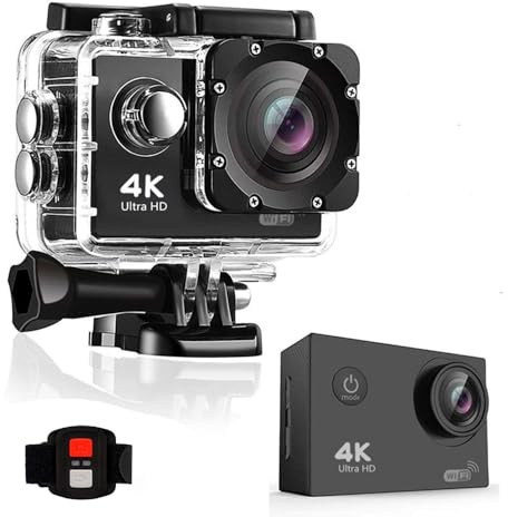 BSLVWG 4K Action Camera 20MP WiFi 30M Waterproof Sports Camera Underwater Camera for Vlog With Ultra HD 170°Wide-Angle 2.4G Remote Control Anti-Shake 2.0'' LCD Screen with Accessories Kit (Black)
