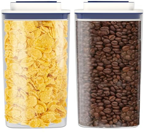Bakpoco Contenitori ermetici per alimenti con coperchio, contenitori sottovuoto per chicchi di caffè, cereali, snack, confezione da 2 contenitori trasparenti a prova di perdite da 1,3 litri, per