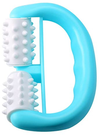 D-förmiges Körpermassagegerät mit Ergonomischem Griff, Blau | Kunststoff, Rotierende Gummispirale, für Beine und Gesäß, zur Anwendung mit Öl oder Warmer Creme