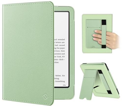 Fintie Hülle für 7 Kindle Paperwhite(12. Generation)/Kindle Colorsoft | Paperwhite Signature Edition 2026, Kickstand Case mit Handschlaufe, Rückseiten-Magnet, Auto Sleep/Wake, Pastellgrün
