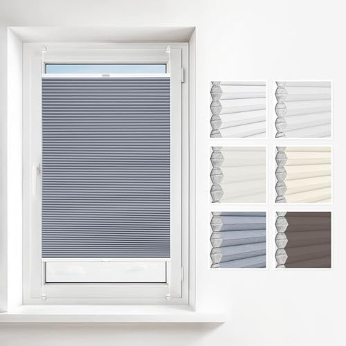 Estika Wabenplissee ohne Bohren 70x200 cm Farbe: Grau Verdunkelung und Thermo Plissee für Fenster in verschiedenen Waben erhältlich mit Montagezubehör