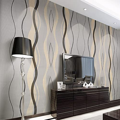 Warmiehomy Non-Woven Wallpaper 53cm x 10m Modern Wavy Stripe Flocking 3D Wallpapers Backdrop Decking for Living Room Bedroom