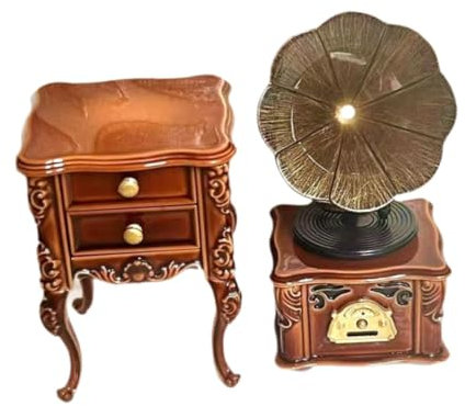 FLCPJGV Puppenhaus Miniatur Grammophon Maßstab 1:12 mit Schrank Mini Phonograph