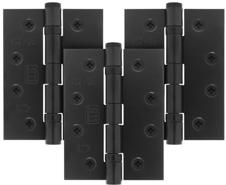 EAI Matt Black Door Hinges, 102mm / 4 Inch, 1.5 Pairs Fire Rated | Internal Fire Door Hinges, Perfect for Wooden Doors, Smooth Operation, Ball Bearing Hinges, Fixings Included