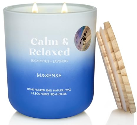 M&SENSE Duftkerze, Eukalyptus Lavendel Duftkerzen im Glas, 400g große Sojakerze mit zwei Dochten, 80h Brenndauer, Aromatherapie Kerze für Yoga, Spa, Meditation. Geschenk für Freundin, Ehefrau, Mutter
