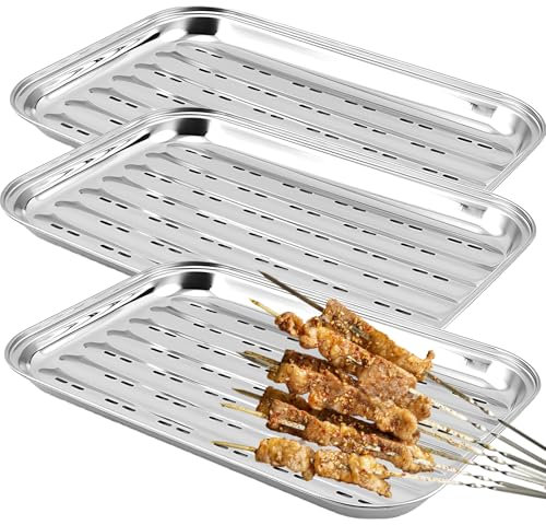 Asfrode Set di 3 ciotole per barbecue, in acciaio inox, con fori, per verdure, pesce o carne, barbecue a gas