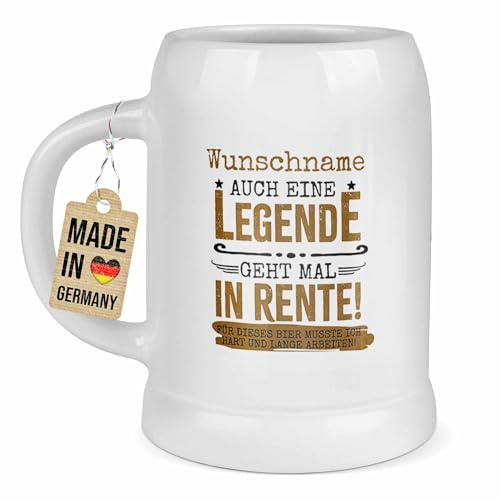 Tassendruck Bierkrug selbst gestalten mit Name - Eine Legende geht in Rente - Personalisiertes Geschenk zum Ruhestand, Abschiedsgeschenk, Bier Geschenke, Bierliebhaber, Keramik Weiß, 500 ml