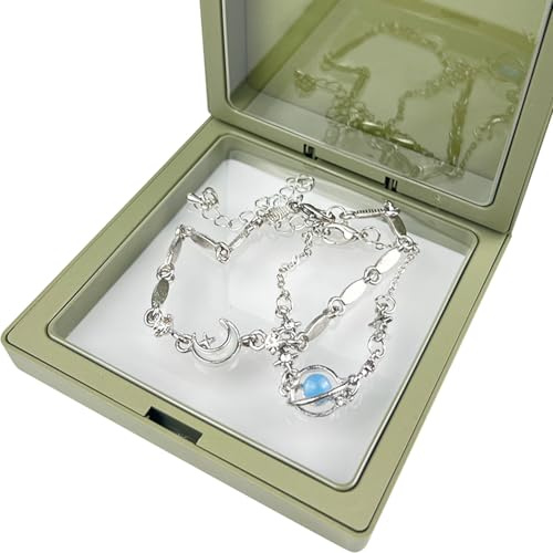 YOSKAEDI Romantisches Damen Armband 2er Set | Charm Armband mit Sternen und Mond | Personalisiertes Freundschaftsarmband | Geschenk für Valentinstag, Geburtstag & Jahrestag