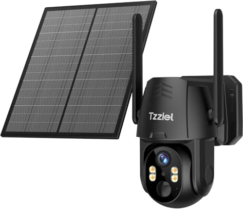 Tzziel 4G LTE Solar Überwachungskamera Outdoor Kabellos | Mit SIM Karte, PTZ-Pan-Tilt-Zoom, 2K HD Auflösung, Farb-Nachtsicht, PIR Personenerkennung (Alarmauslösung), IP66 Schutz (Staub/Wasserfest)