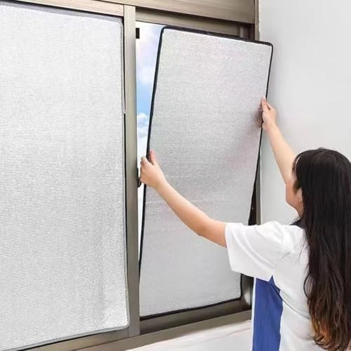 9 mm Dicke Wärmeisolierung Aluminisierte Isolierfolie Sonnenschutzfolie 99% Uv-Schutz, Reflektierende Fensterfolie mit Saugnapf für Fenster Innen oder Außen(70x80cm)