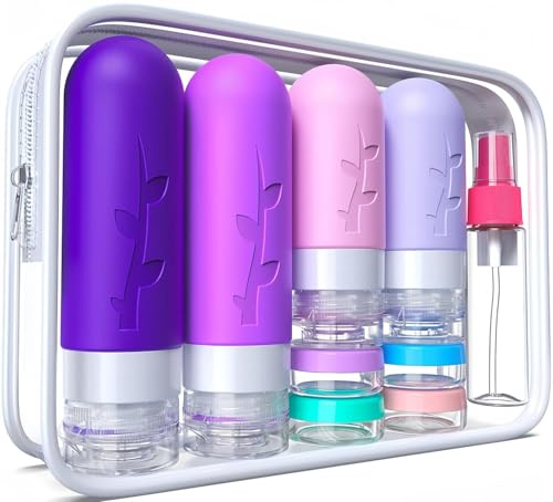 CIFOX 18 Stück Reiseflaschen Zum Befüllen, Reise Gadgets Silikon Reiseflaschen, Reiseset Flüssigkeiten Set mit TSA Genehmigt, Travel Essentials Nachfüllbare Reisegröße Flaschen, Violett