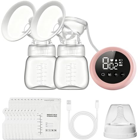 Tire Lait Electrique, Tire-lait électrique avec 3 Modes 9 Niveaux, Double Extracteur de Lait Rechargeable, Portable Tire Lait Allaitement Maternel Sans Douleur, pour Les Voyages et La Maison
