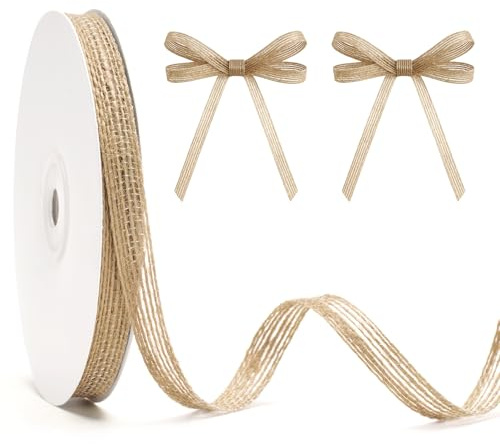 KINGLAKE Hessian Jute Ribbon, Natural Burlap Ribbon, 10mm x 20 Yards Christmas Brown Ribbons for Gift Wrapping, Wedding Decoration, DIY Crafts, Floristry